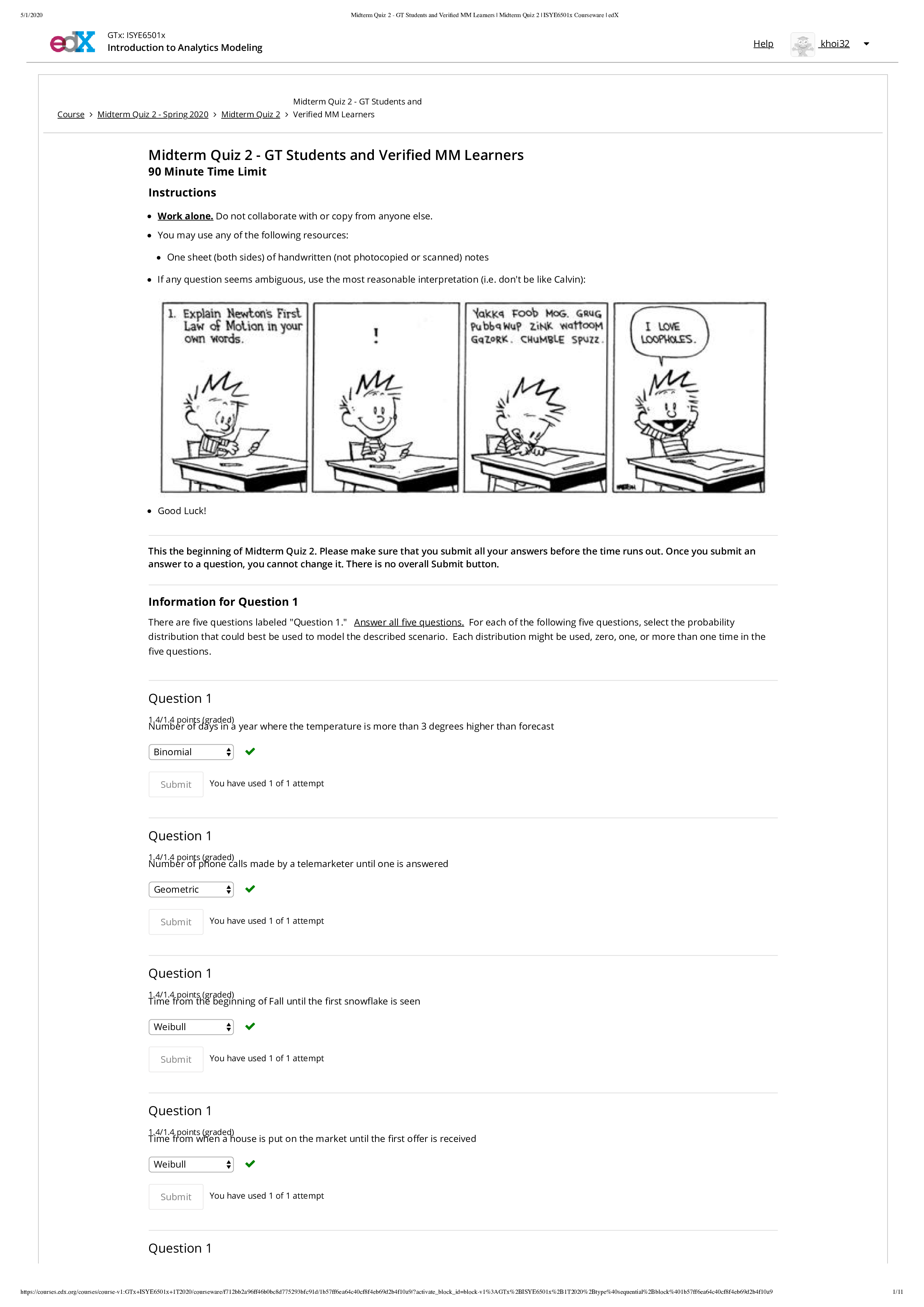 Preview image for GTx: ISYE6501x Introduction to Analytics Modeling Midterm Quiz 2 - GT Students and Verified MM Learners